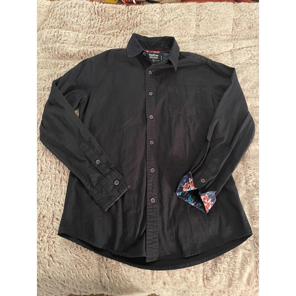 Monument Mens‎ Long Sleeve Black Shirt Floral FLIP Cuffs & Polka Dots